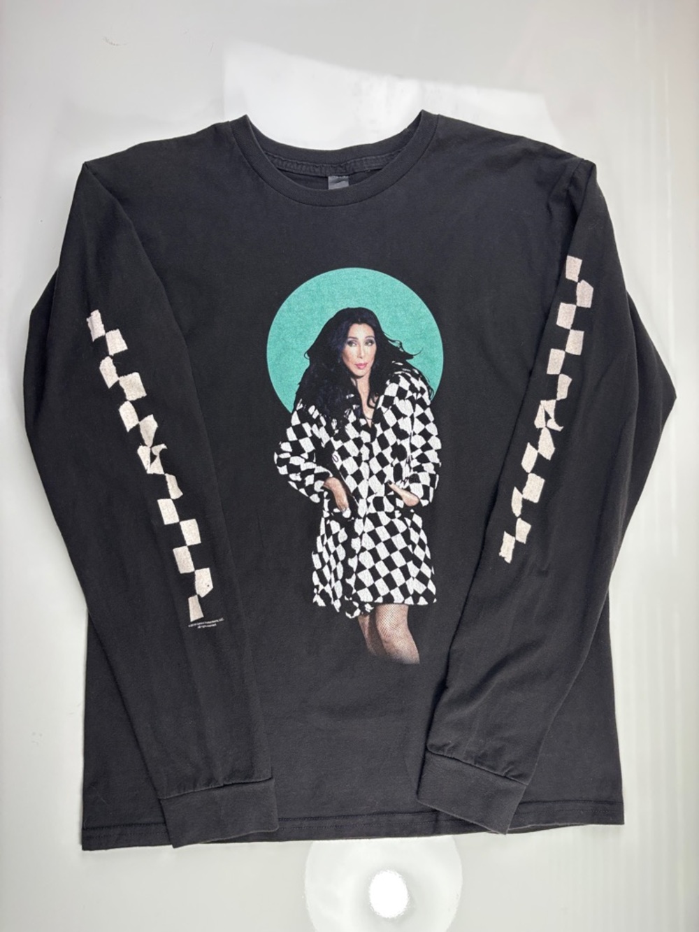 CHER Checkered Trench Coat Photo Long Sleeve T Shirt